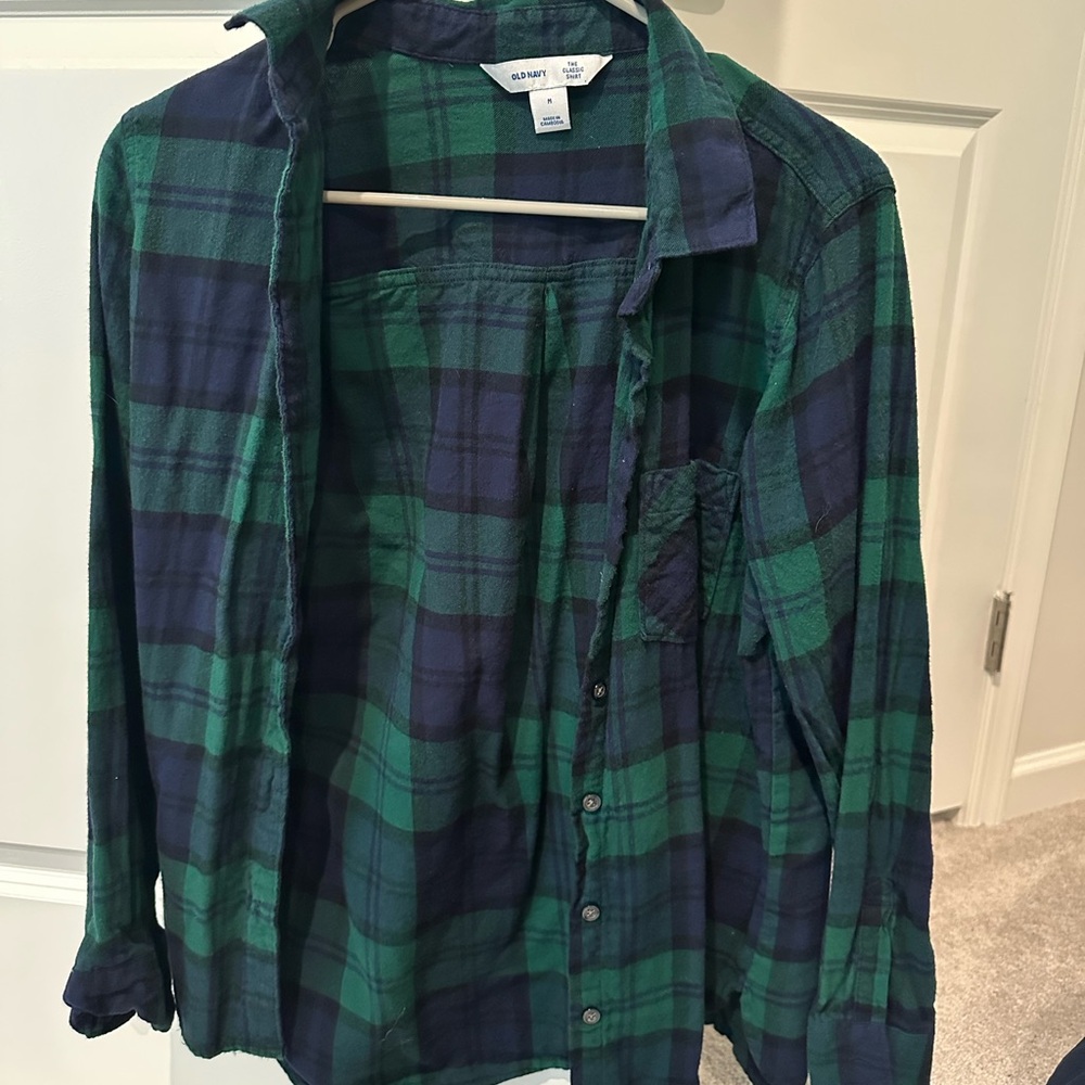 Old Navy Women Green Flannel Size M